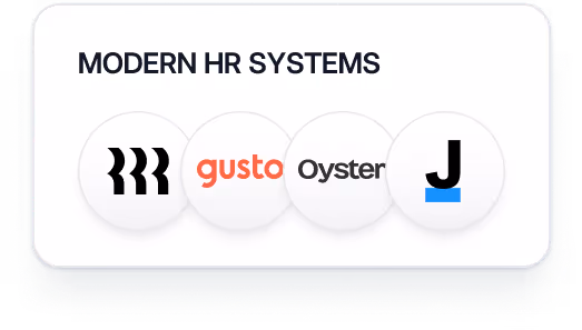 Modern HR systems including Rippling, Gusto, Oyster, and Justworks