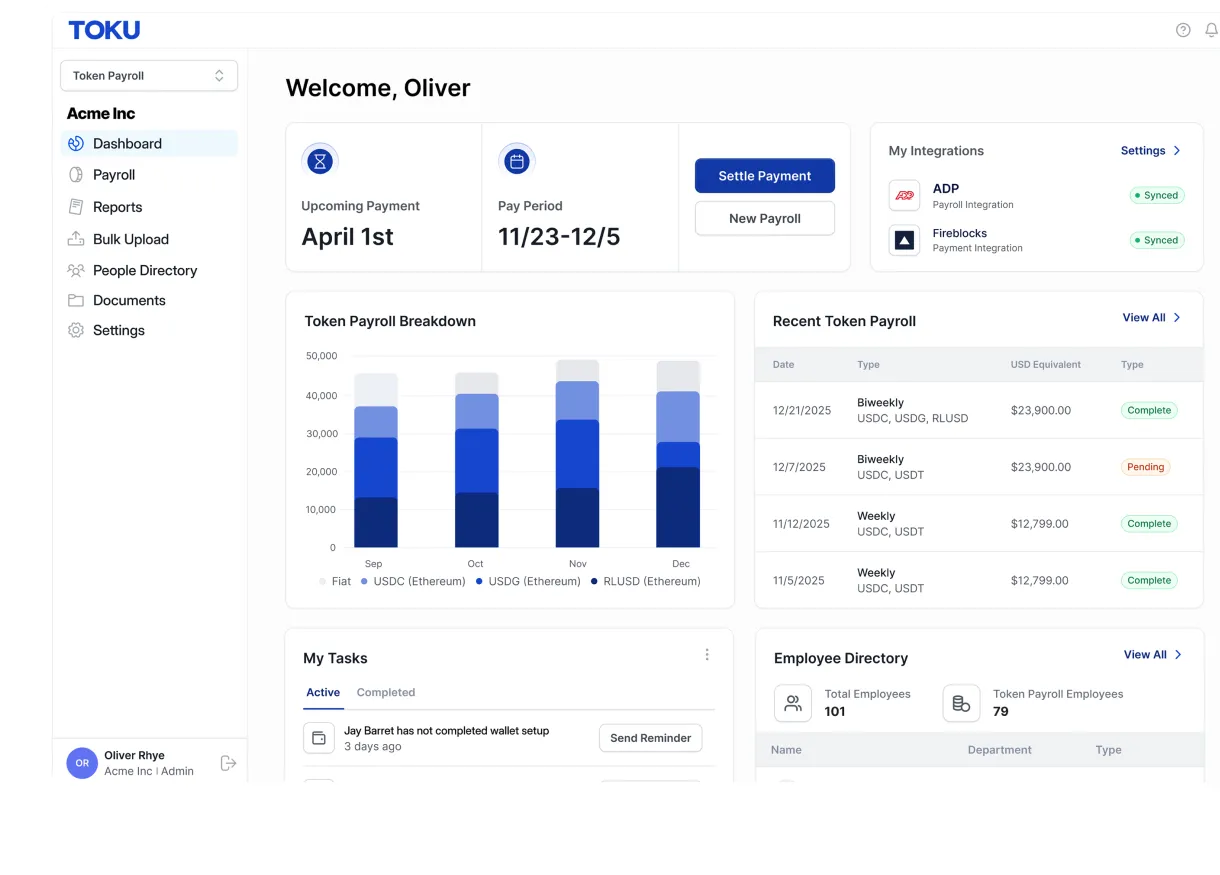 Toku stablecoin payroll platform